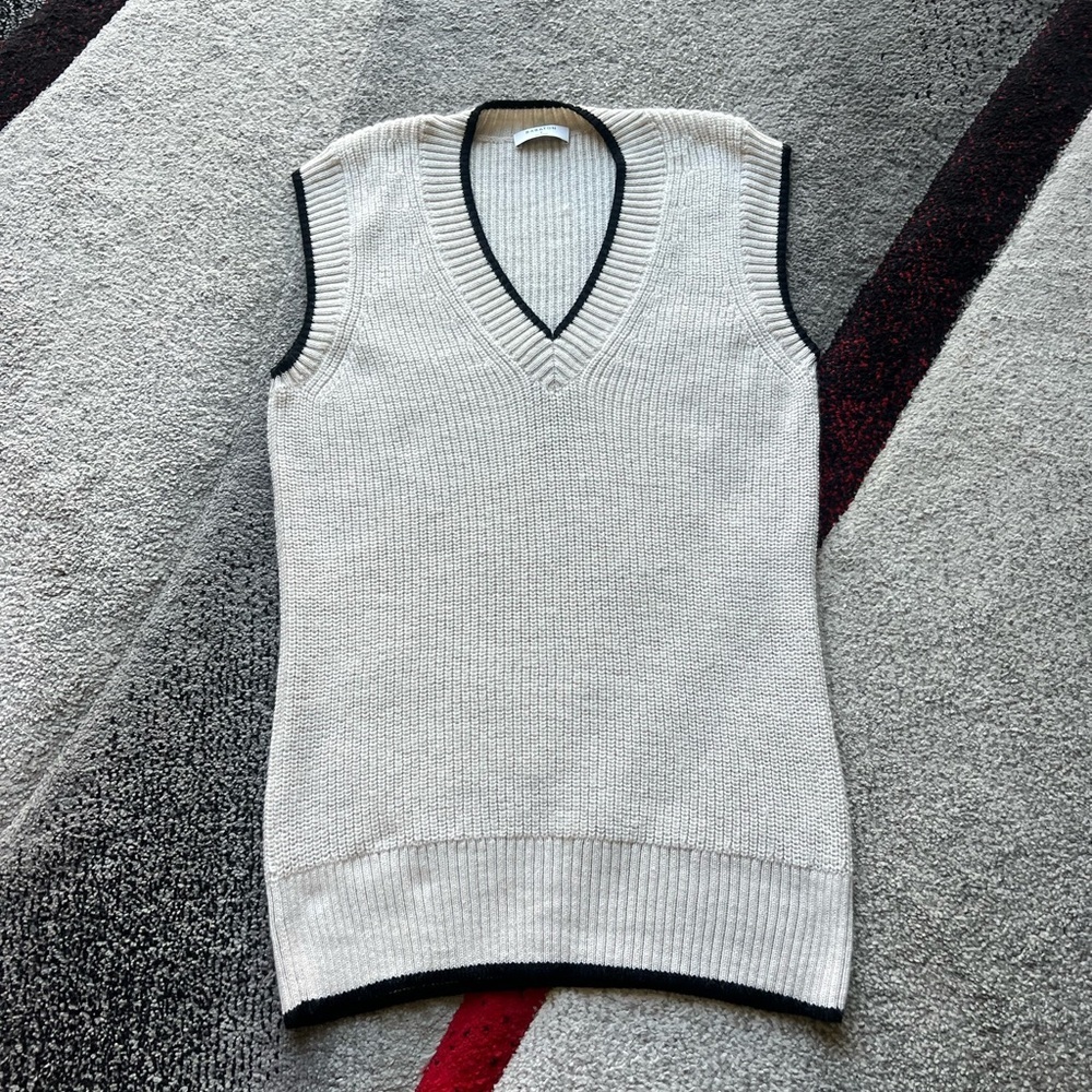 Babaton Cream Knit V-Neck Sweater Vest with Black Trim